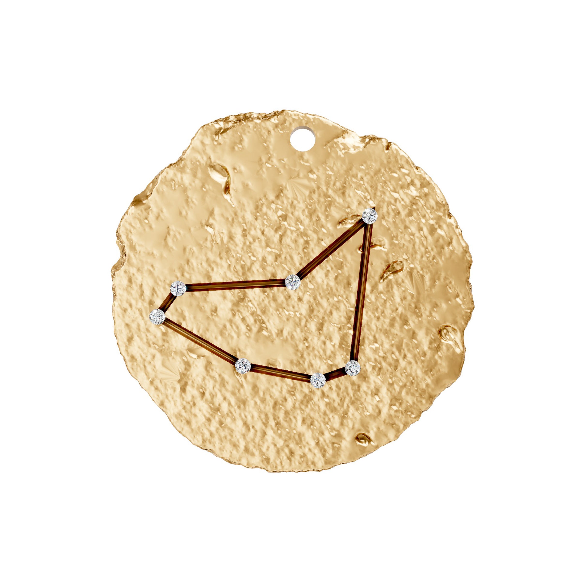 Gold pendant with zodiac star capricorn constellation design on a white background