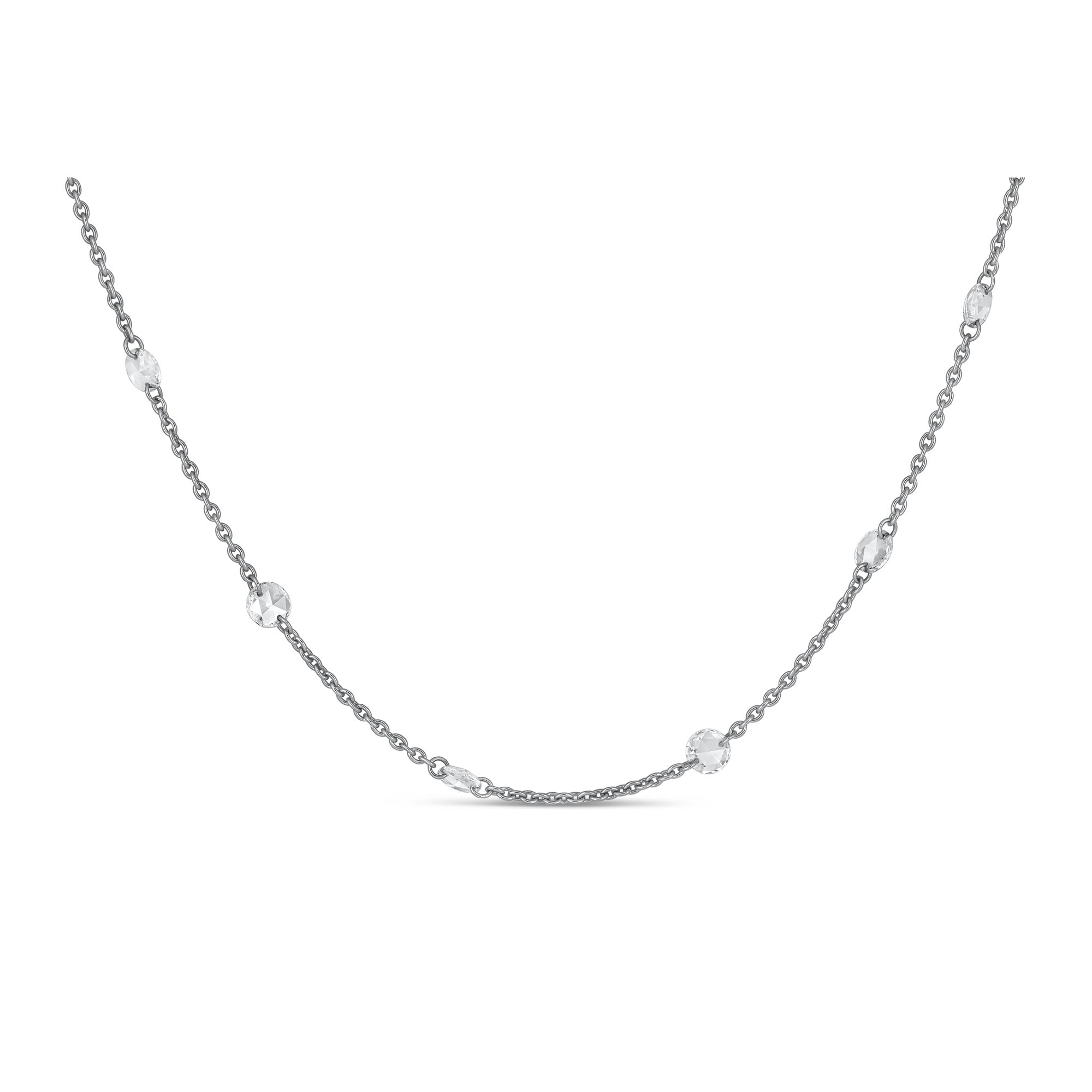 18K White Gold Necklace with Rose Cut Natural Mined Diamonds.