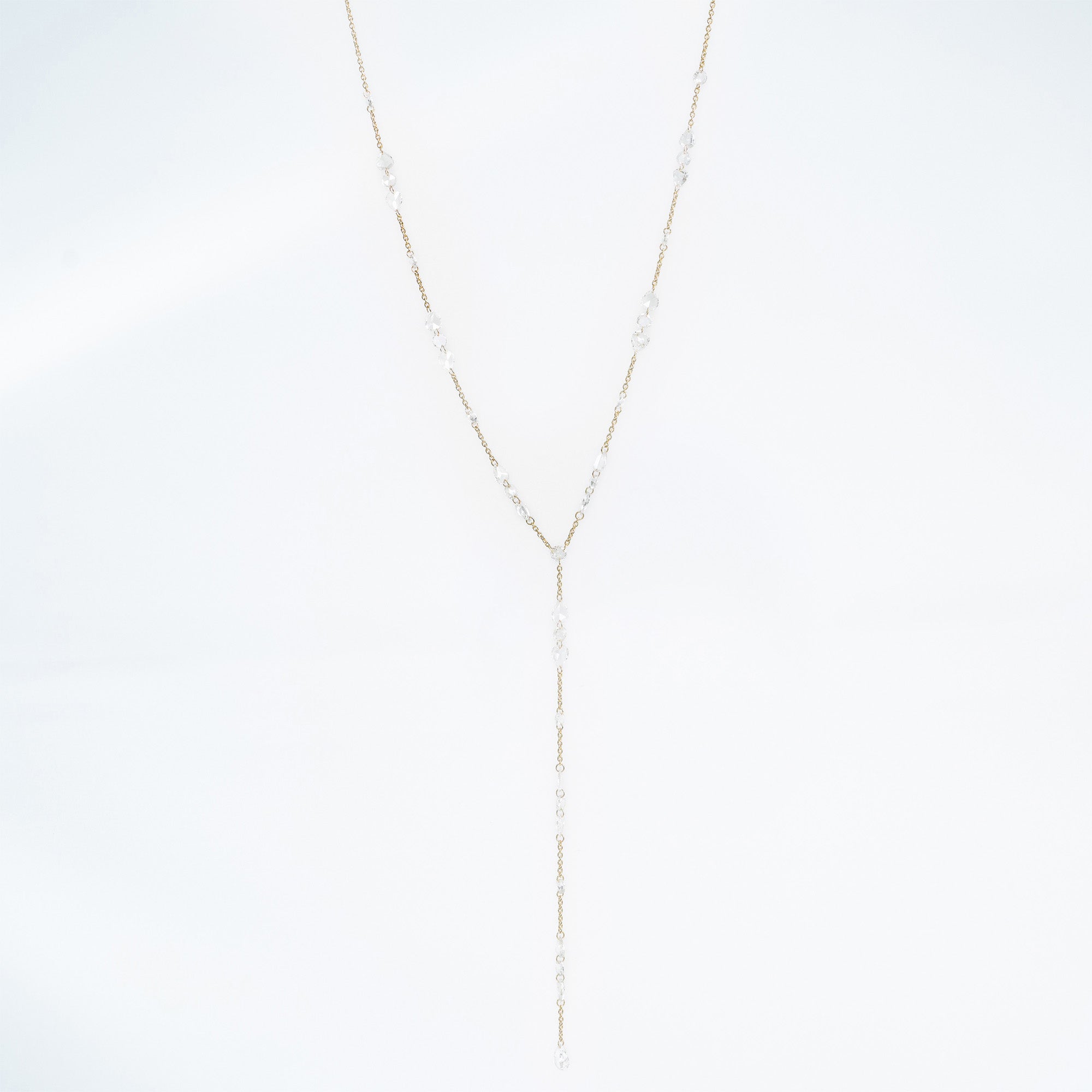 Rose Cut Diamond and yellow gold lariat necklace
