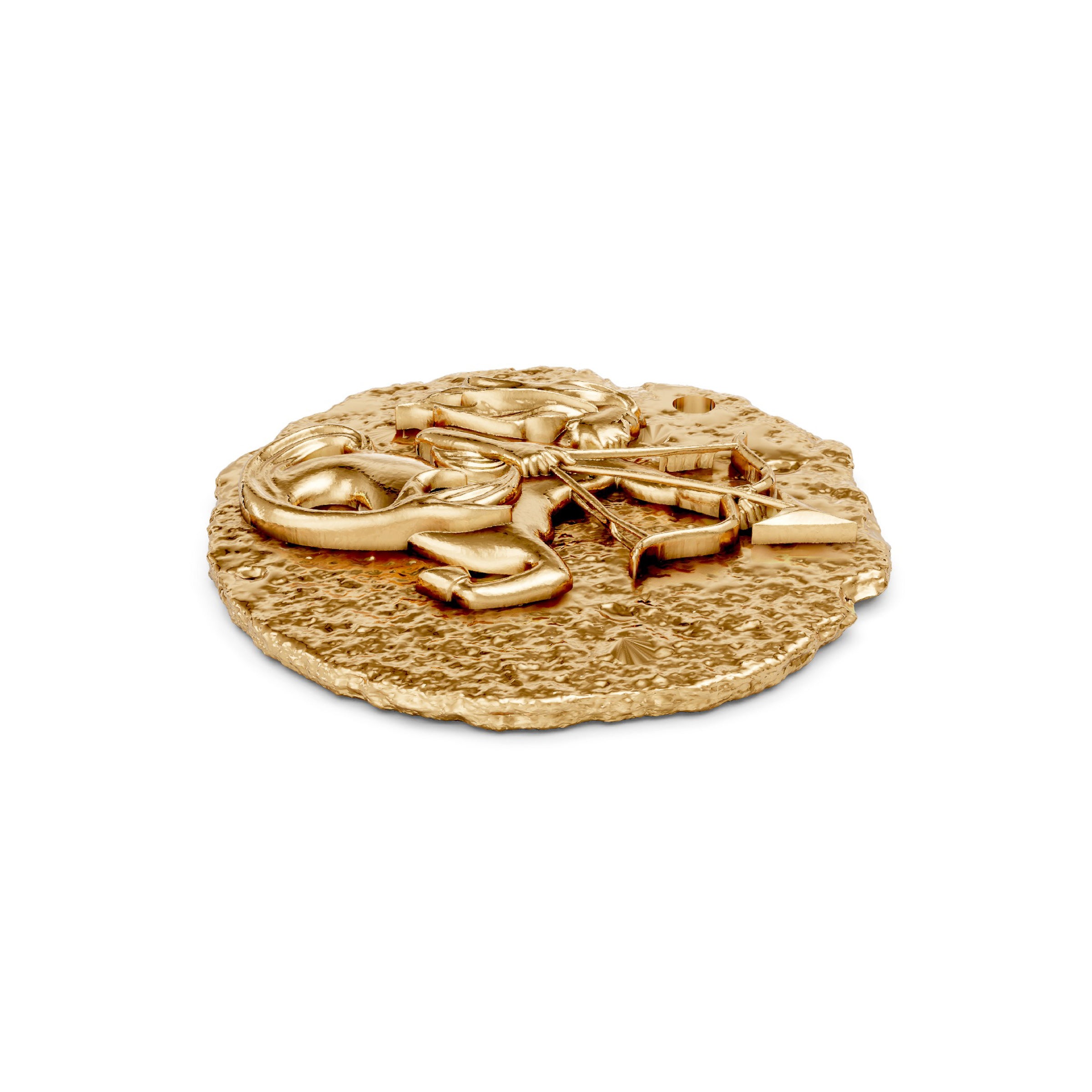 Gold Saggitarius zodiac pendant with Sagittarius design on a white background