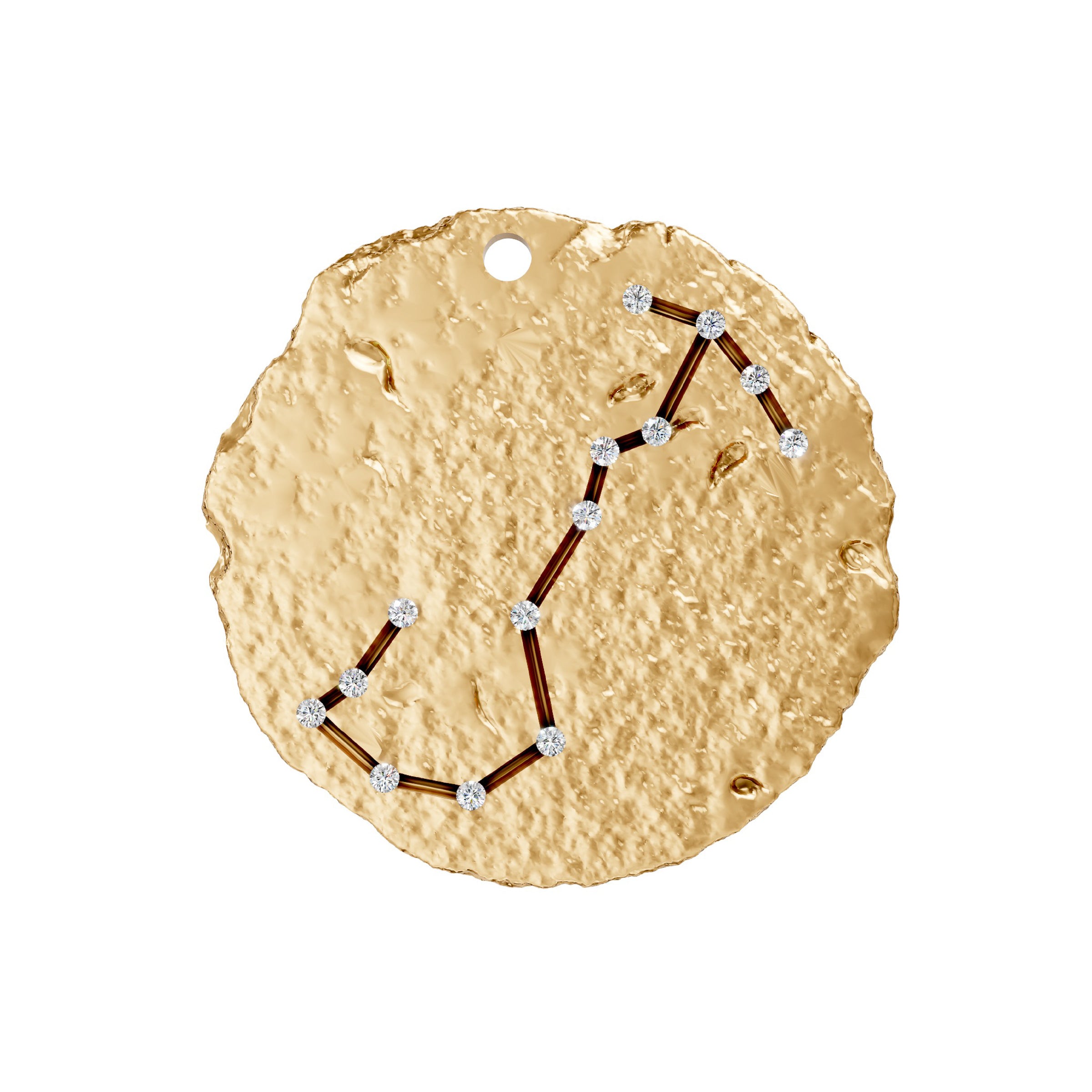 Gold pendant with star zodiac scorpio constellation design on a white background