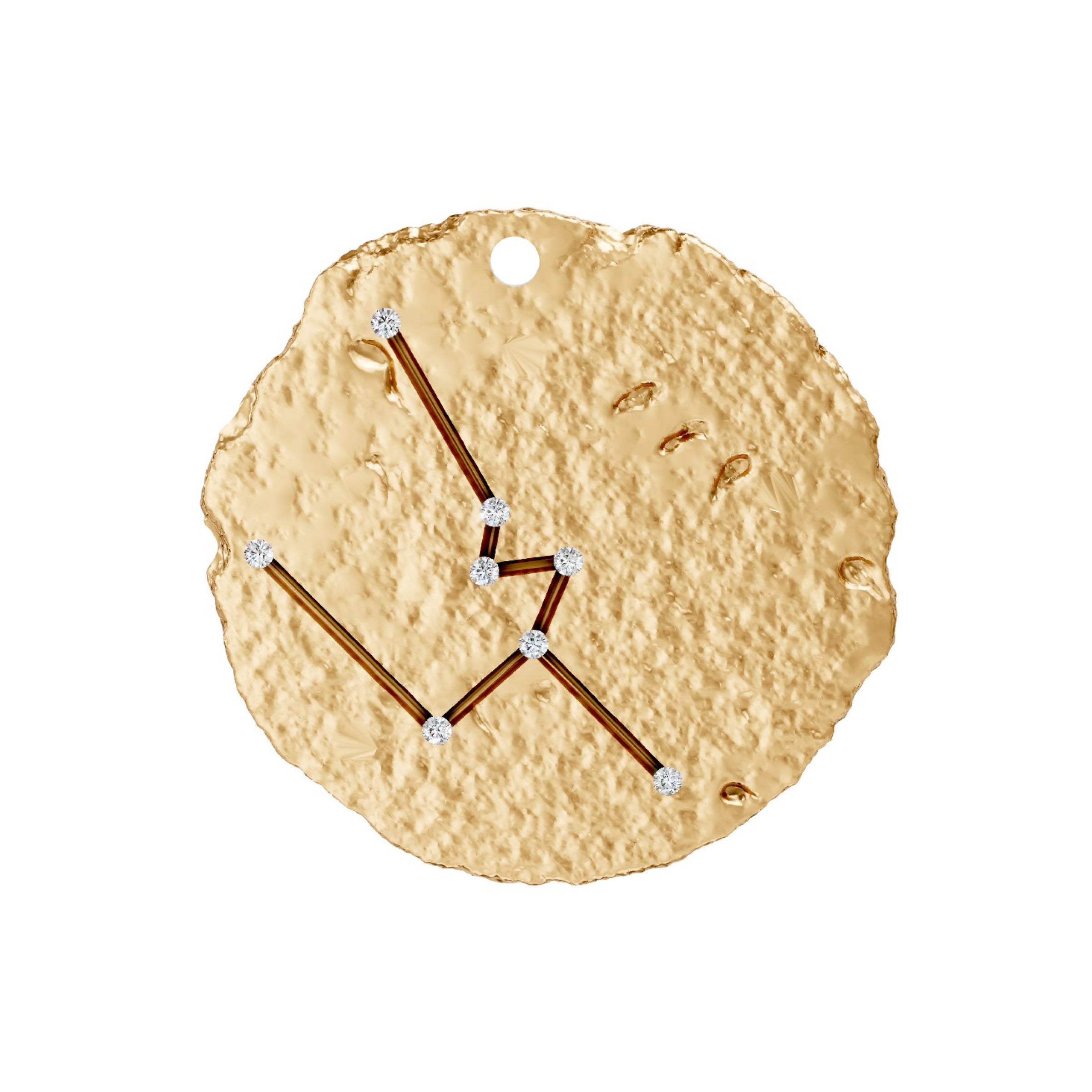 Gold pendant with Taurus Constellation star design on a white background