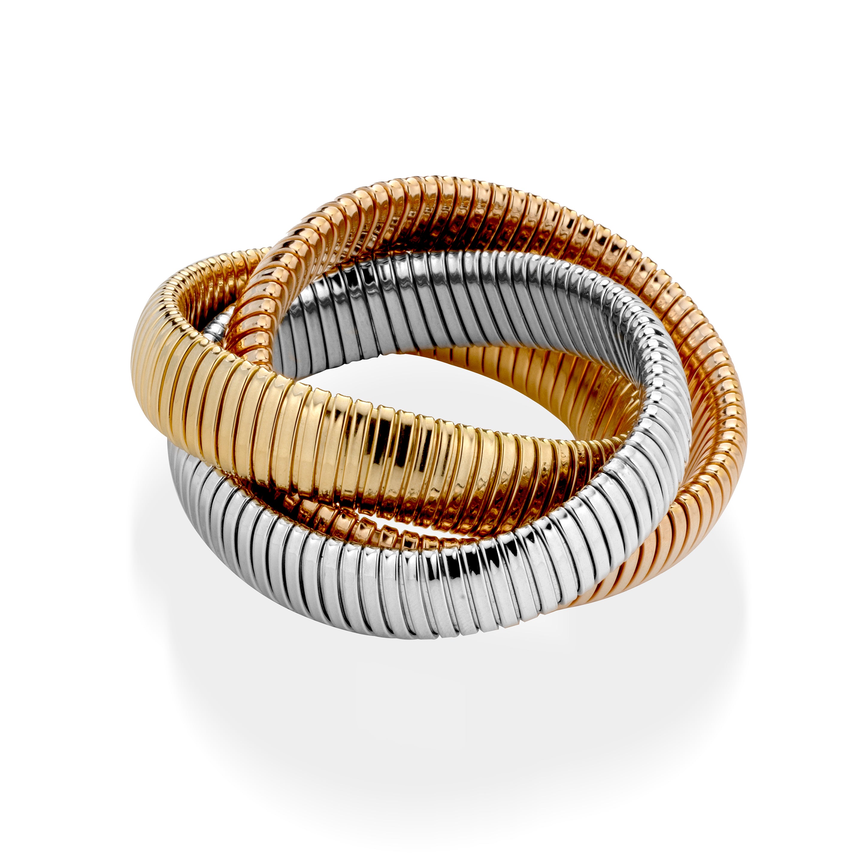 18K Tri Gold White, Rose, Yellow Gold three strand Tubogas Bracelet from the Eleuthera Zo. 15MM