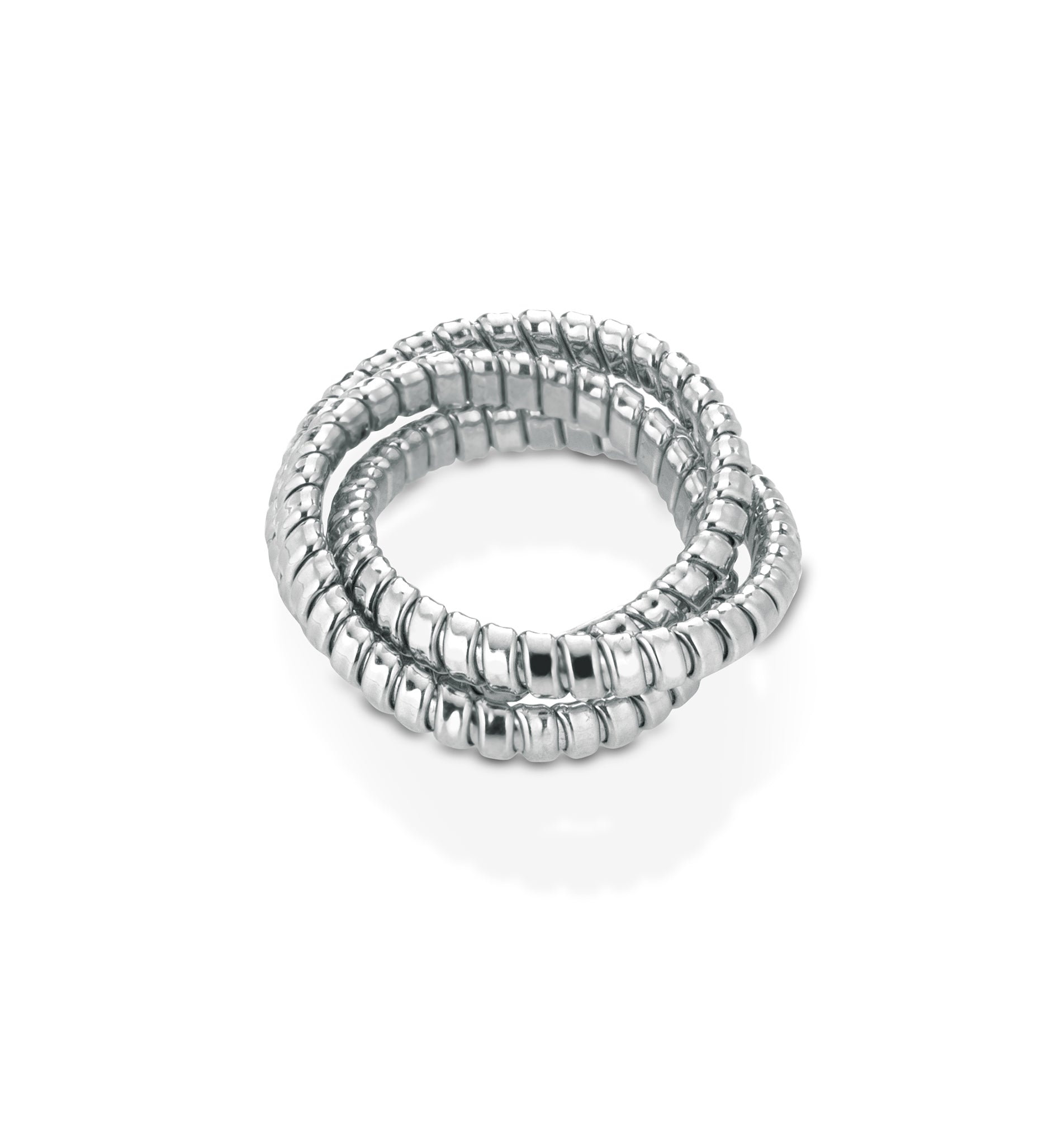 18K White Gold Tubogas three strand ring interlocking as one.