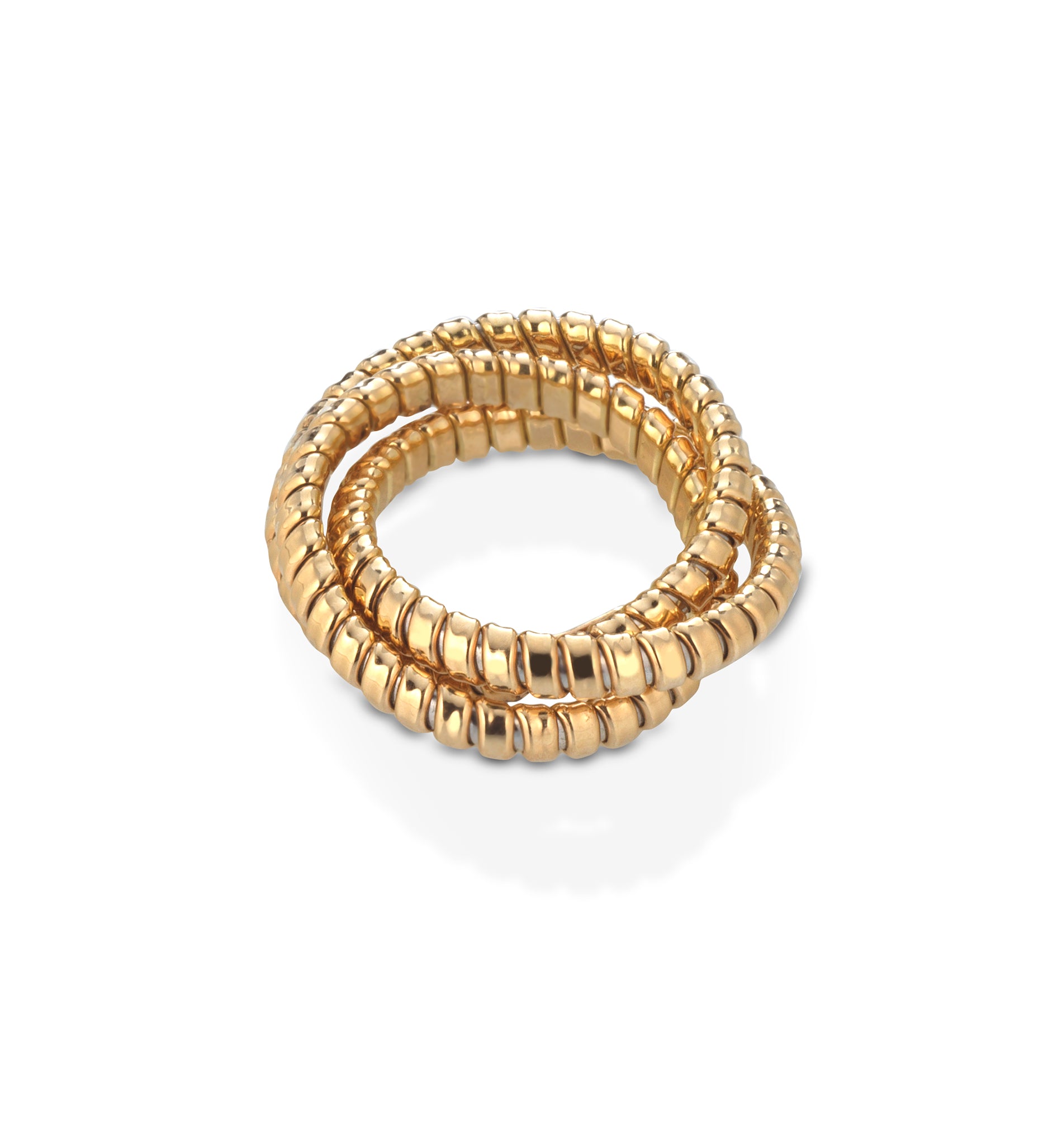 18K Yellow Gold Tubogas three strand ring interlocking as one.