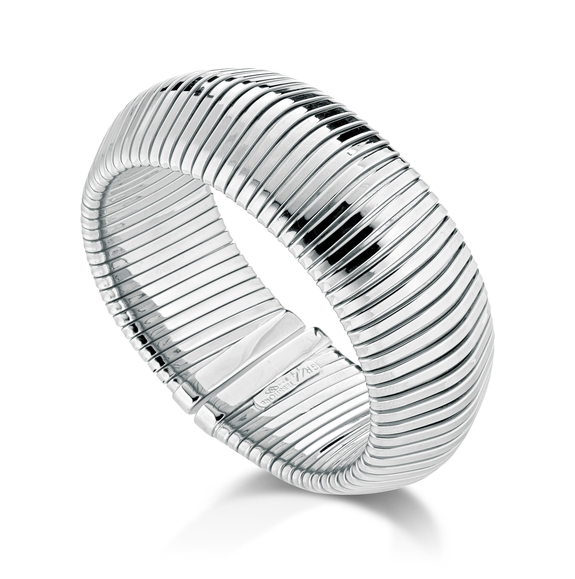 18K White Gold Bold Tubogas Cuff Bracelet.