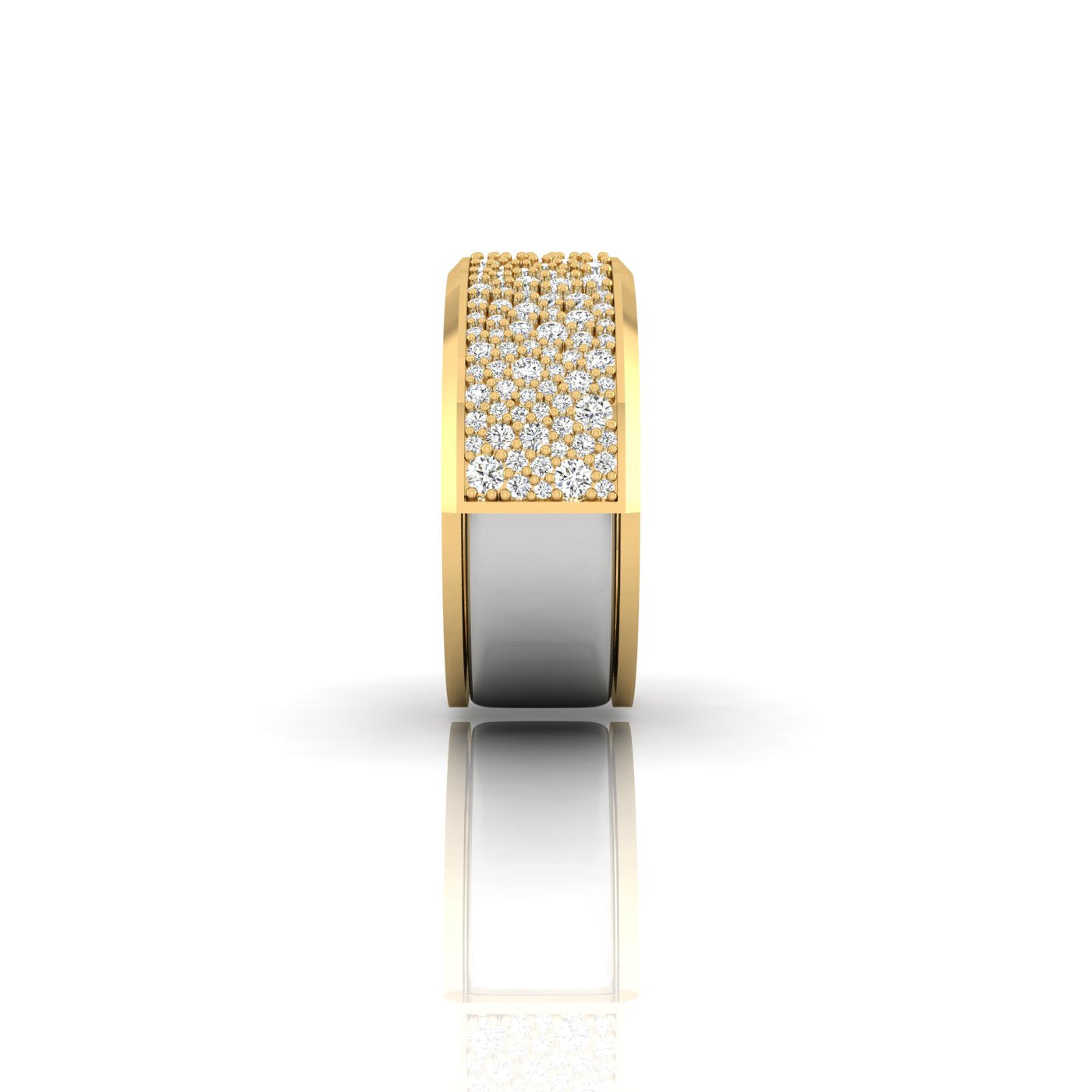 Smartring Jacket Yellow Gold ring with embedded diamonds on a white background Side with silver Oura Ring Inside Jacket