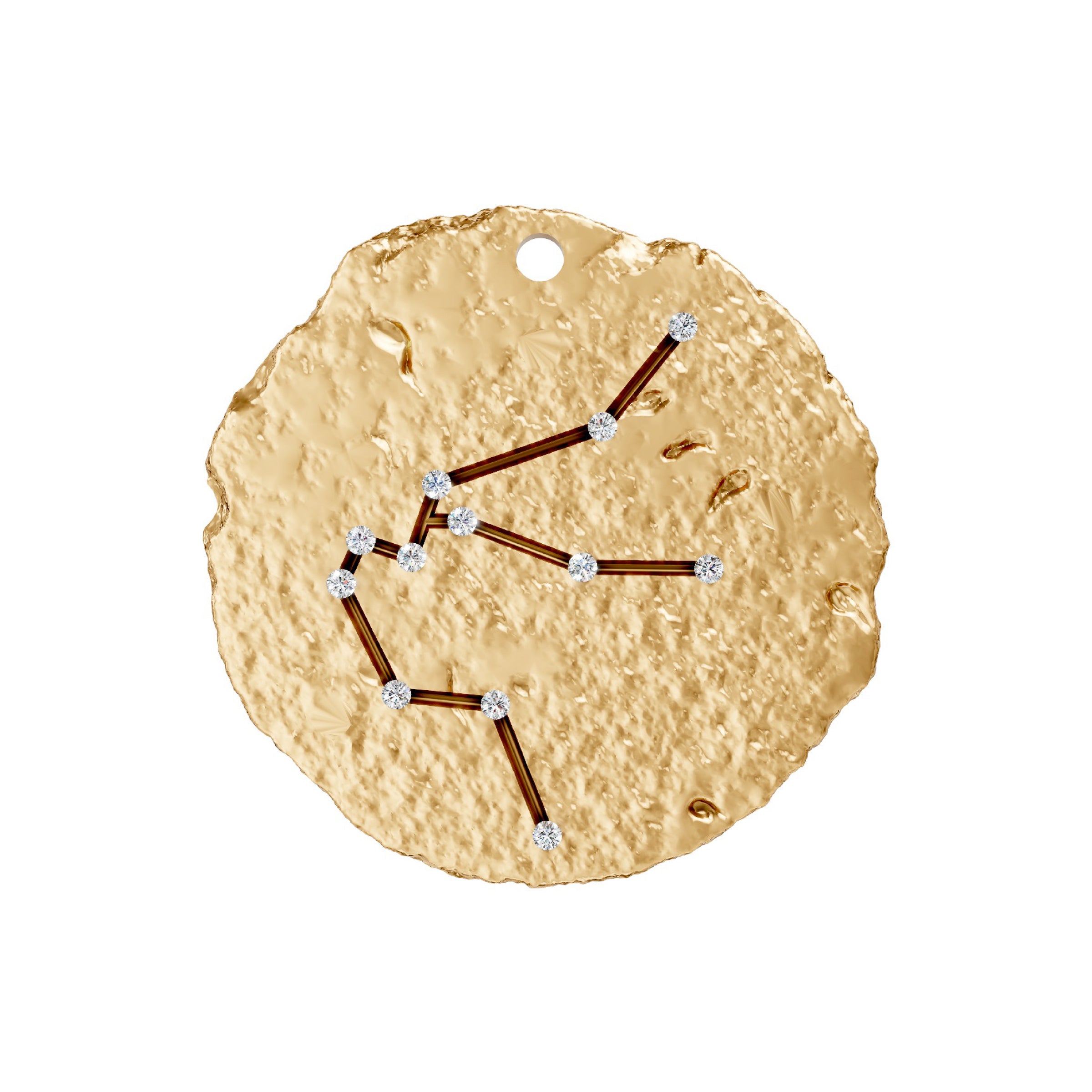 Gold pendant with zodiac Aquarius star constellation design on a white background