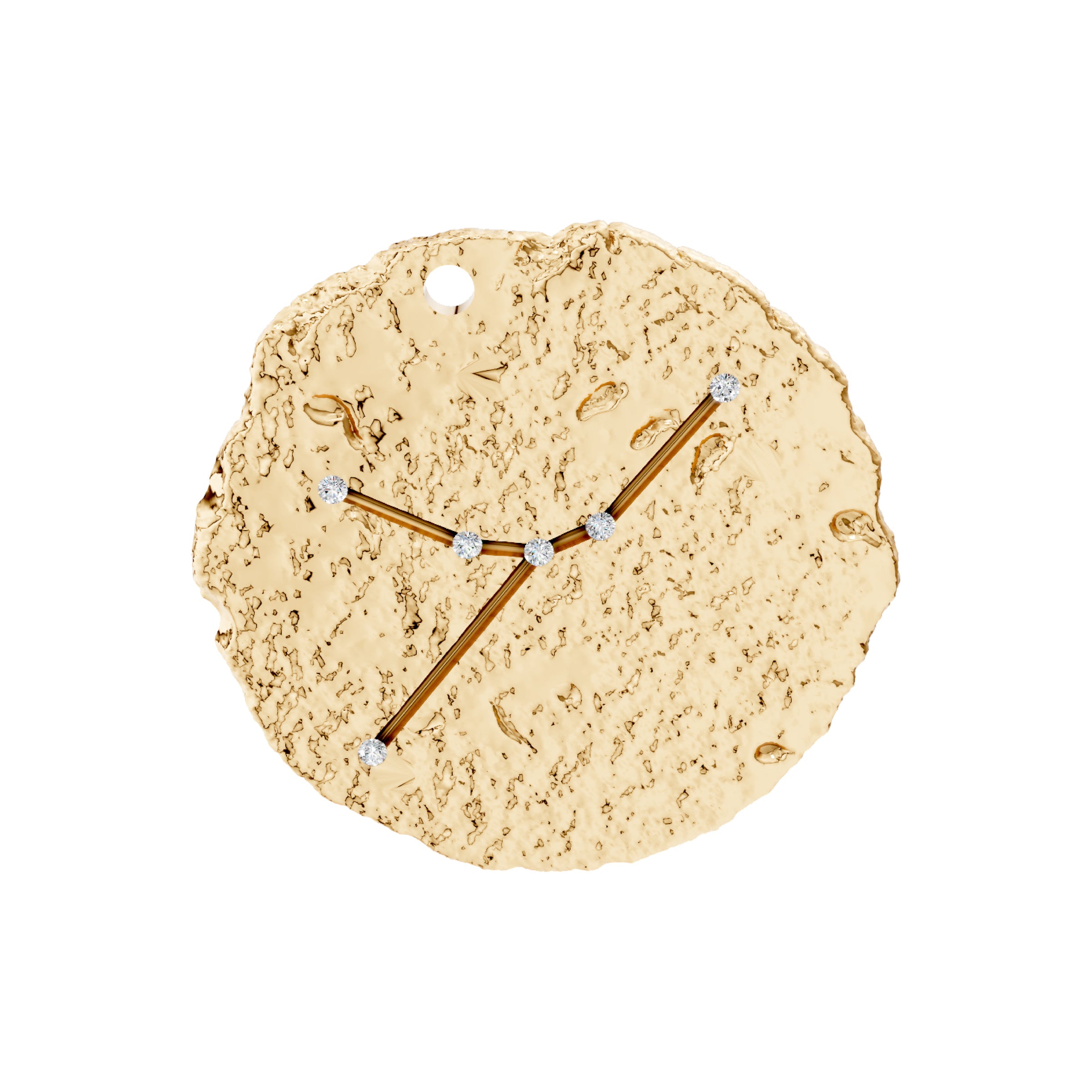 Gold cancer zodiac pendant with star constellation ndesign on a white background