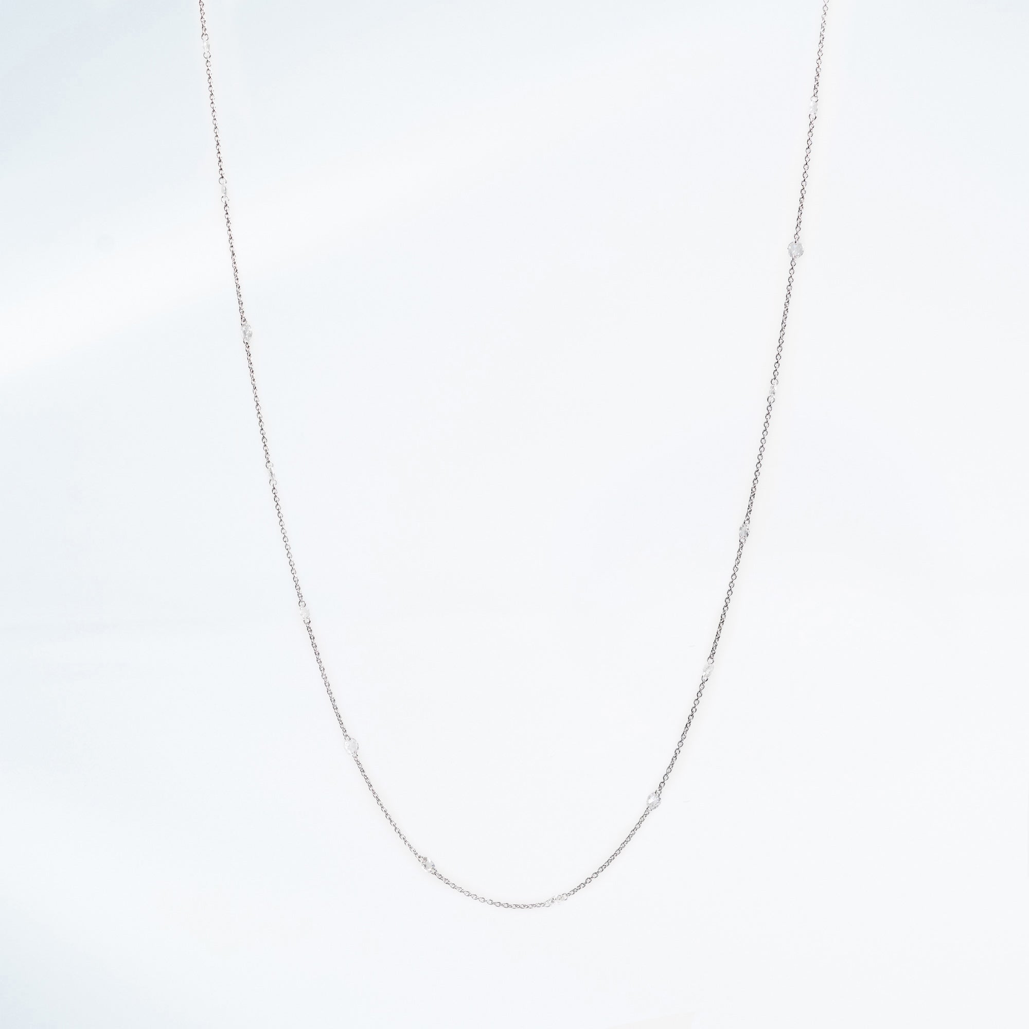 18K White Gold Necklace with Rose Cut Natural Mined Diamonds