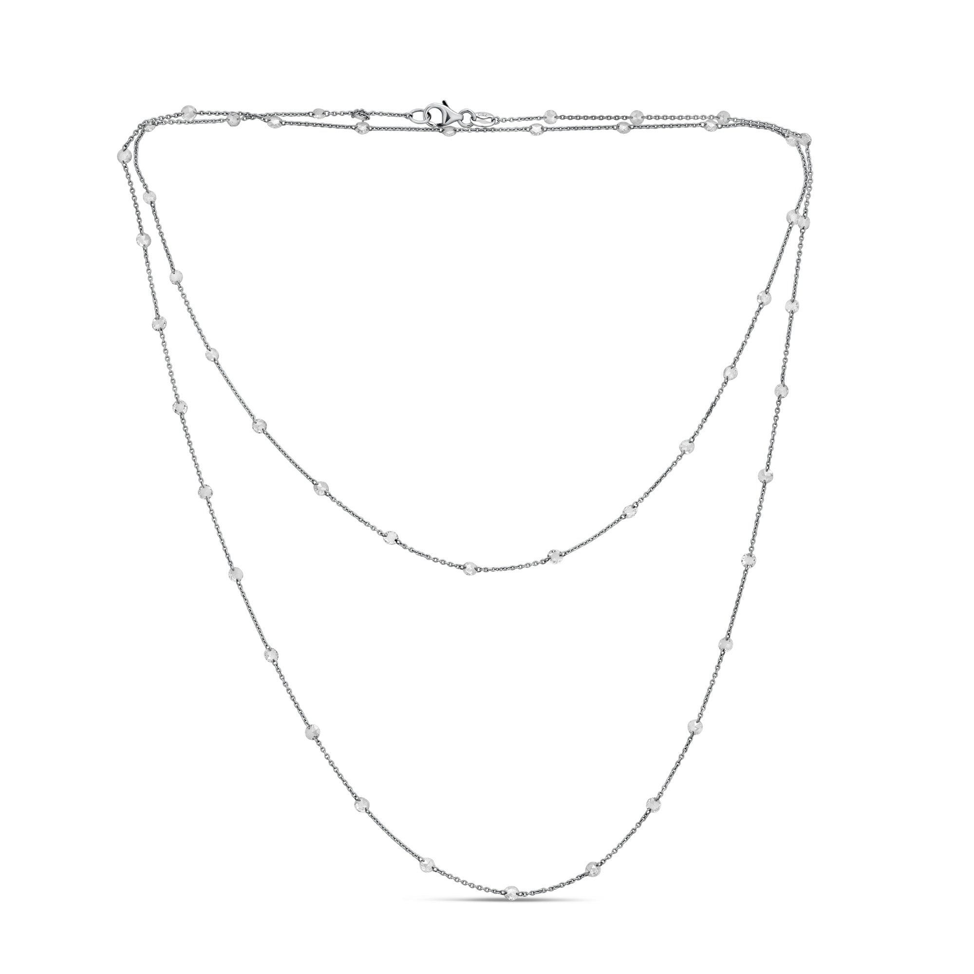 18K White Gold Necklace with Rose Cut Natural Mined Diamonds. 