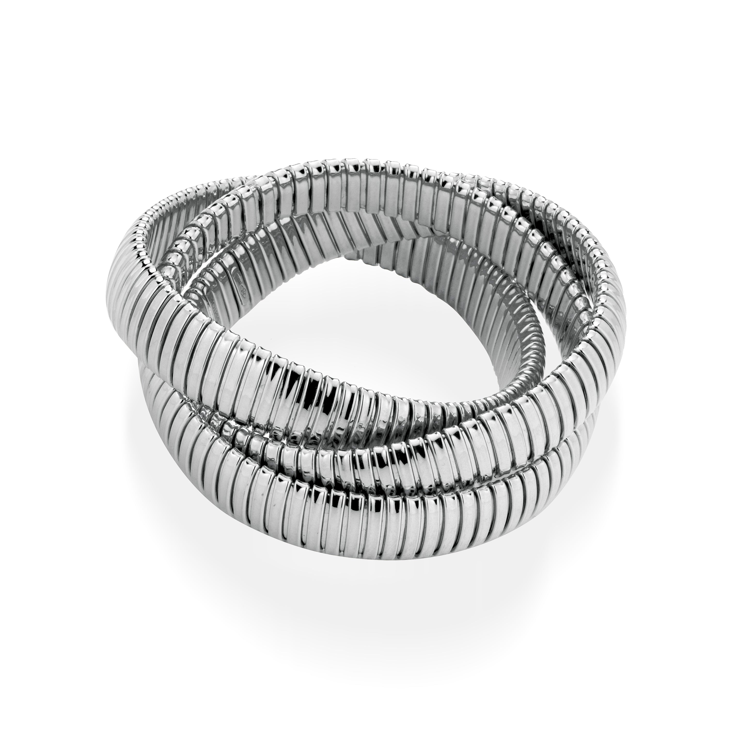18K White Gold Tubogas Rolling Bracelet 13MM on a white background
