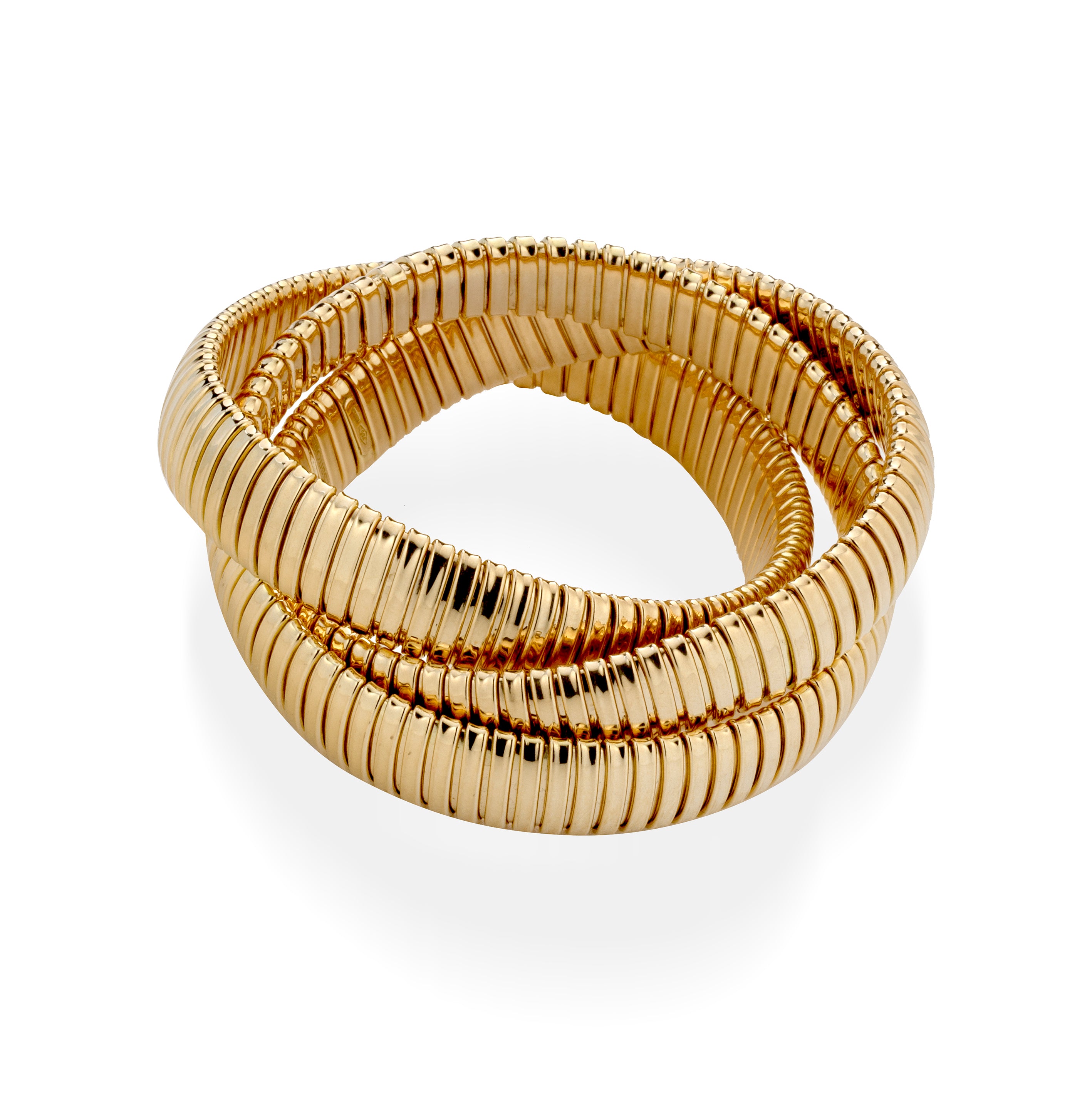 18K Yellow Gold Tubogas Rolling Bracelet 13MM on a white background