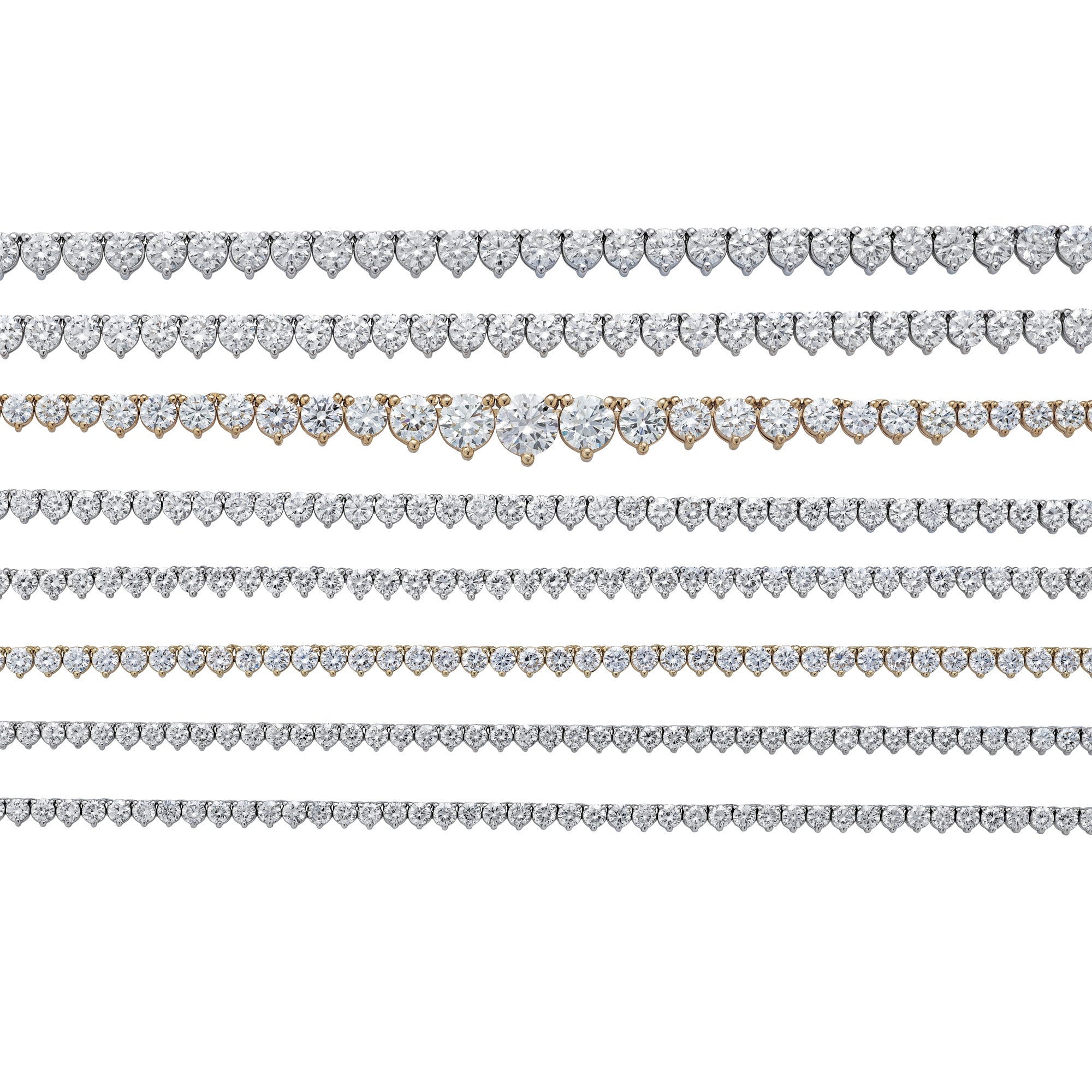 Set of diamond necklaces on a white background