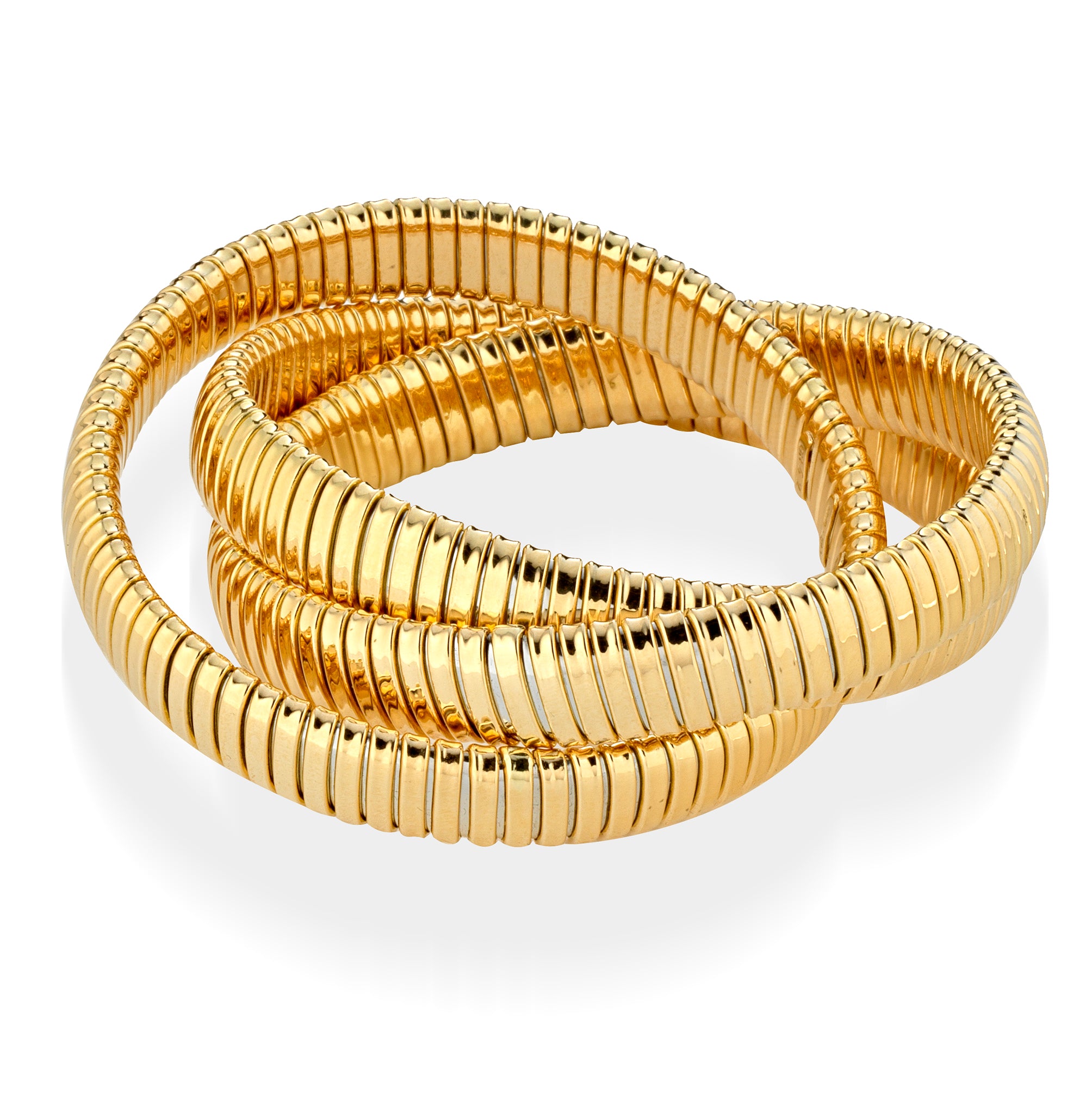 18K Yellow Gold three strand tubogas bracelet from the Eleuthera Zo.  Petite 10MM