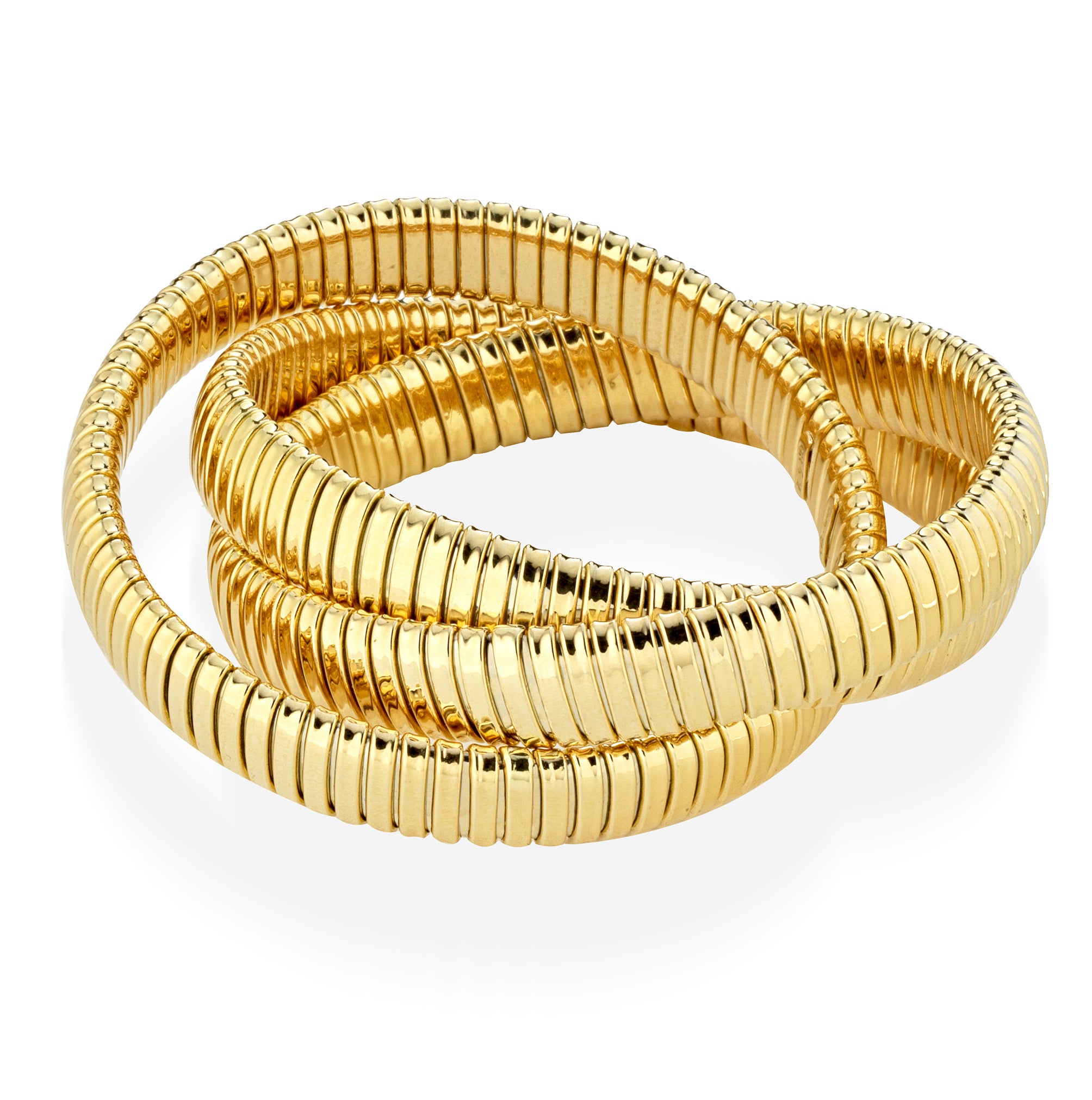 18K Yellow Gold three strand tubogas bracelet from the Eleuthera Zo.  Petite 10MM