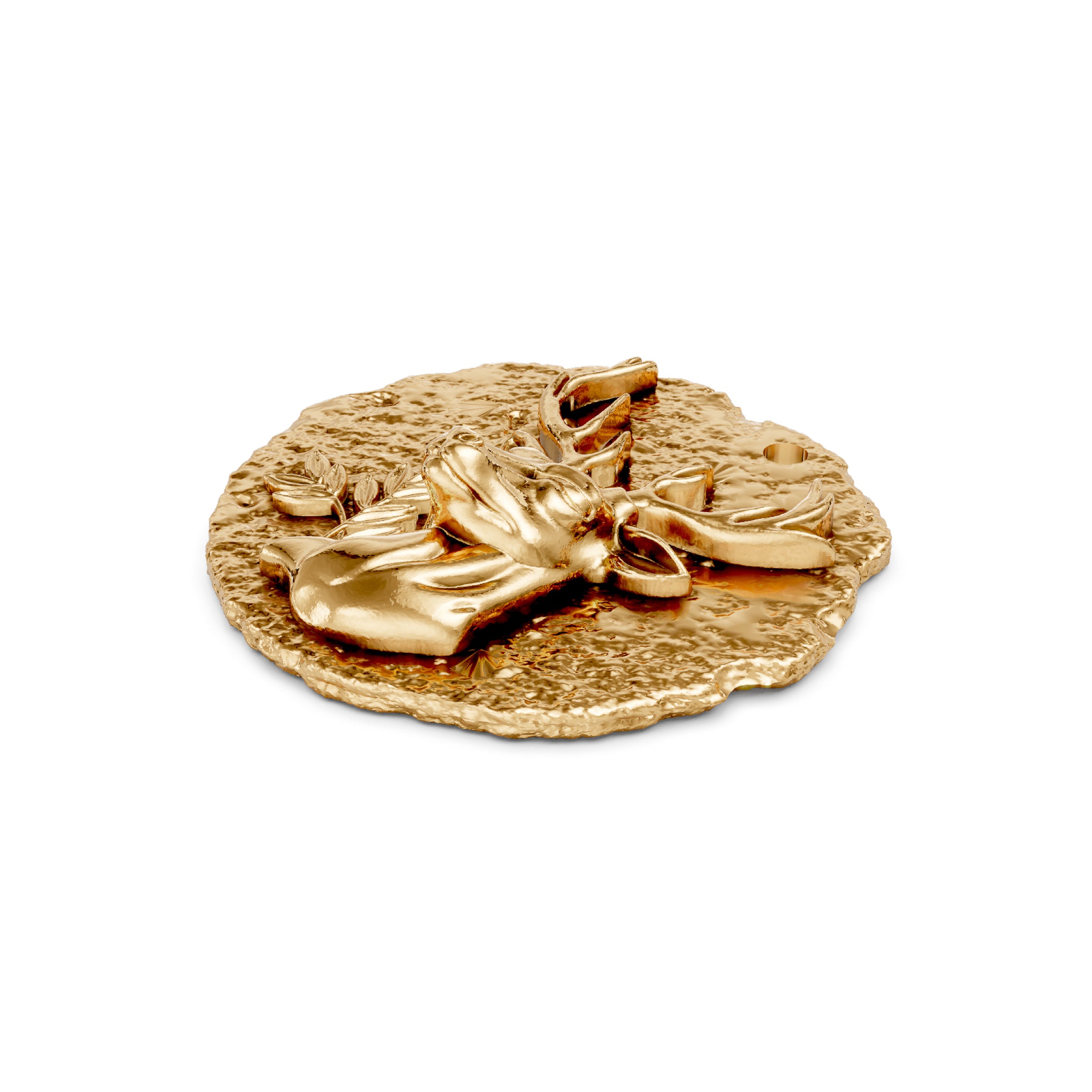 Gold zodiac virgo pendant with deer design on a white background